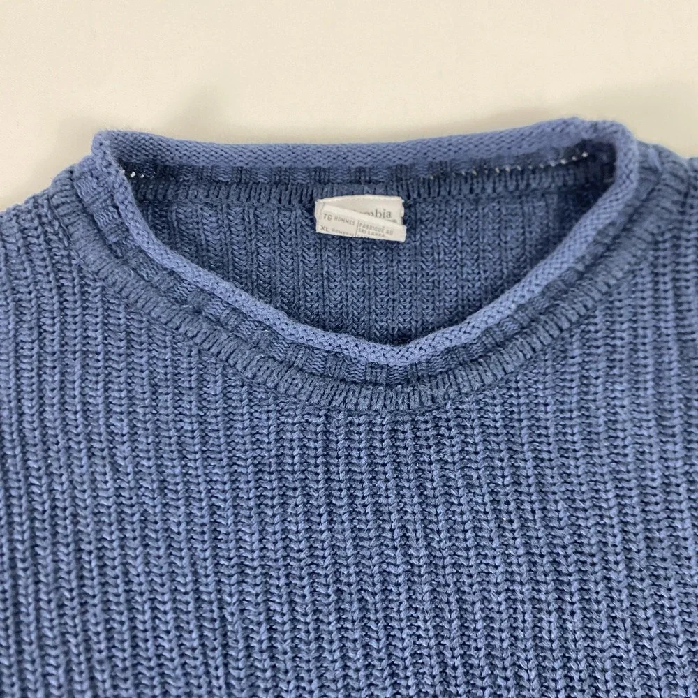 Columbia Sweater Mens XL Blue Cotton Crewneck Textured Rib Knit Pullover Casual